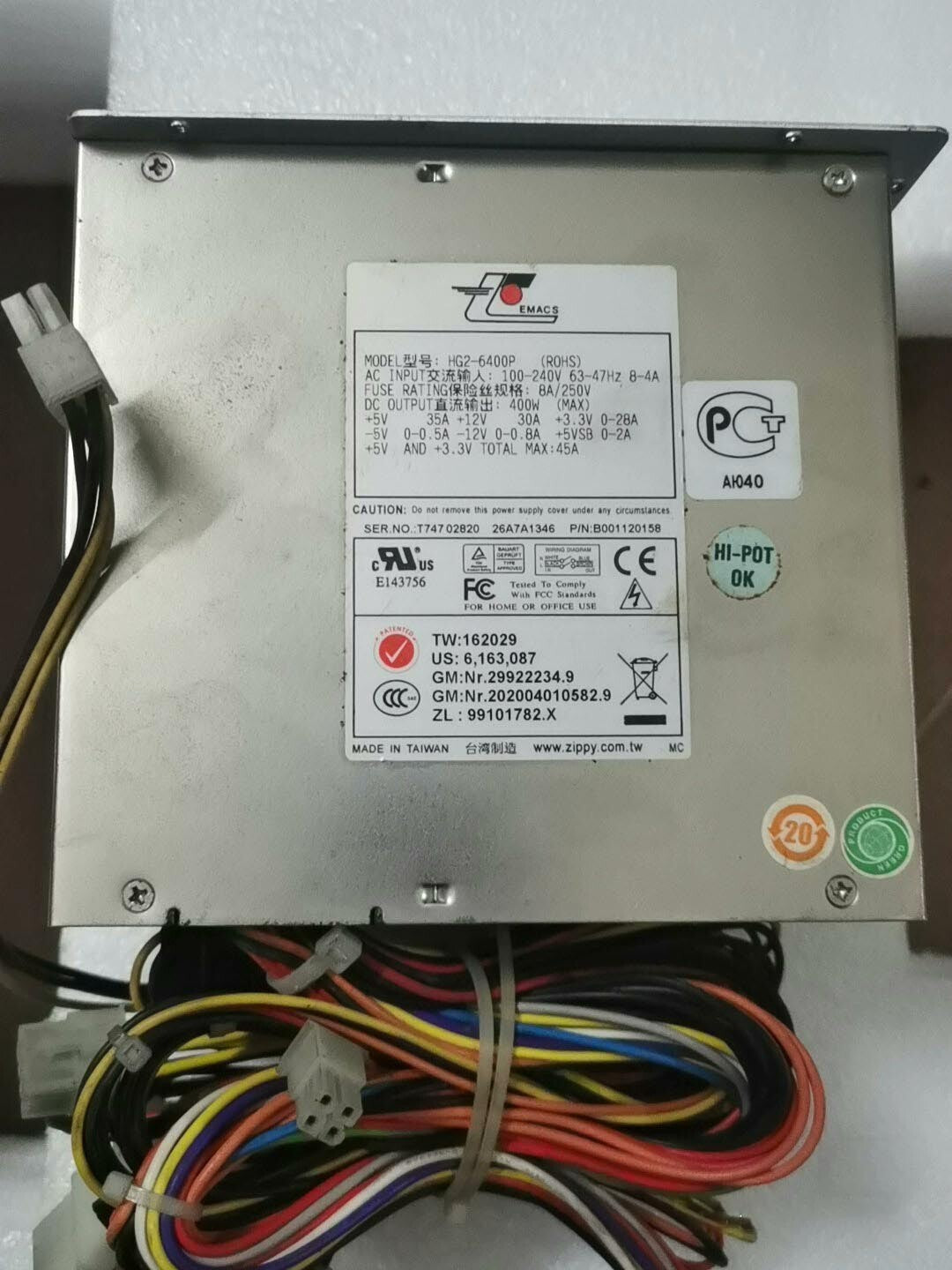 Zippy Emacs HG2-6400P RoHS 400W Server-Netzteil Getestet