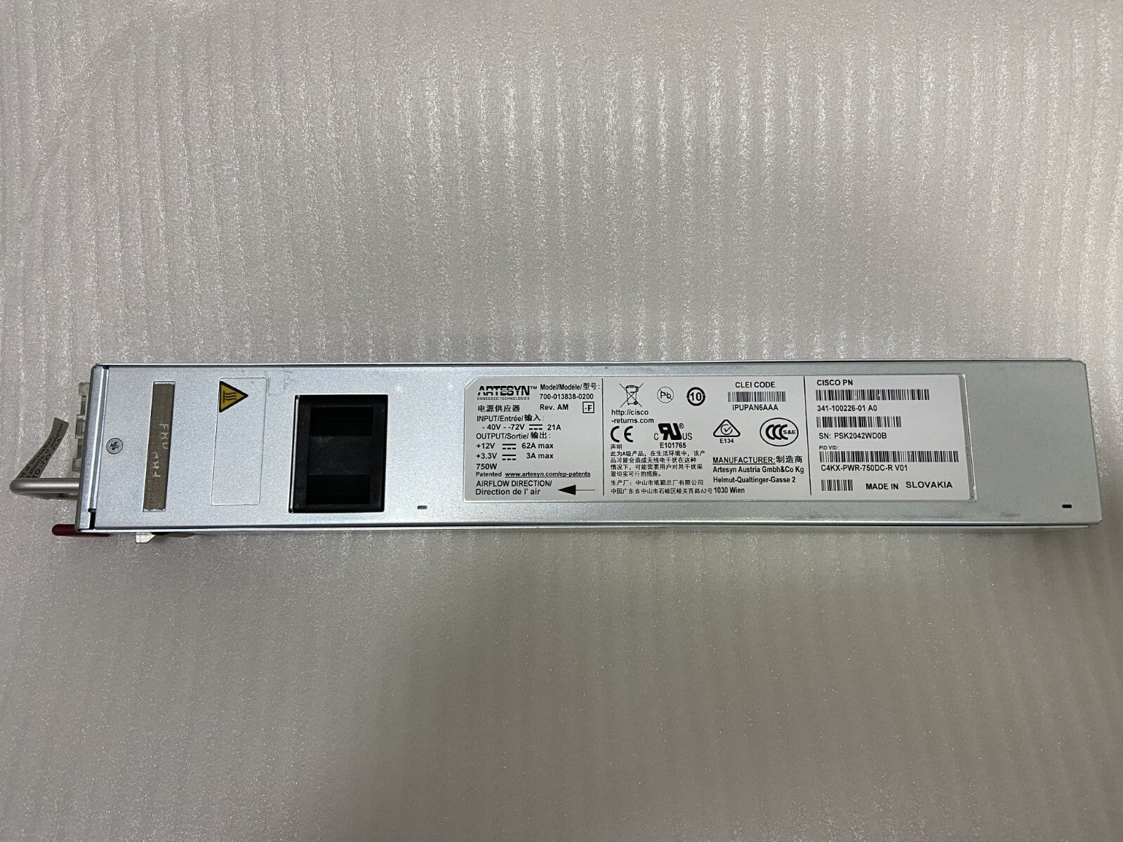 Cisco C4KX-PWR-750DC-R Fuente de alimentación de CC para switches Cisco Catalyst 4500 Series, probada