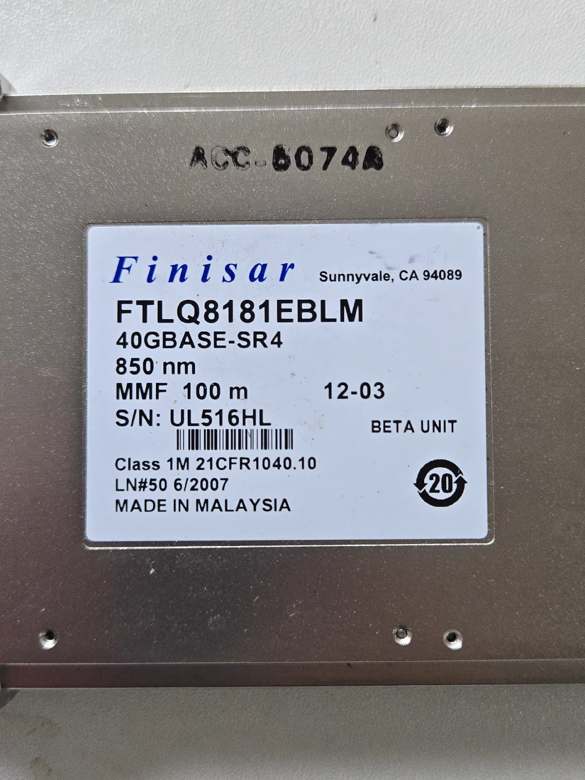 1PCS Finisar FTLQ8181EBLM Módulo transceptor CFP de 40 Gigabits 40BASE-SR4 850 nm
