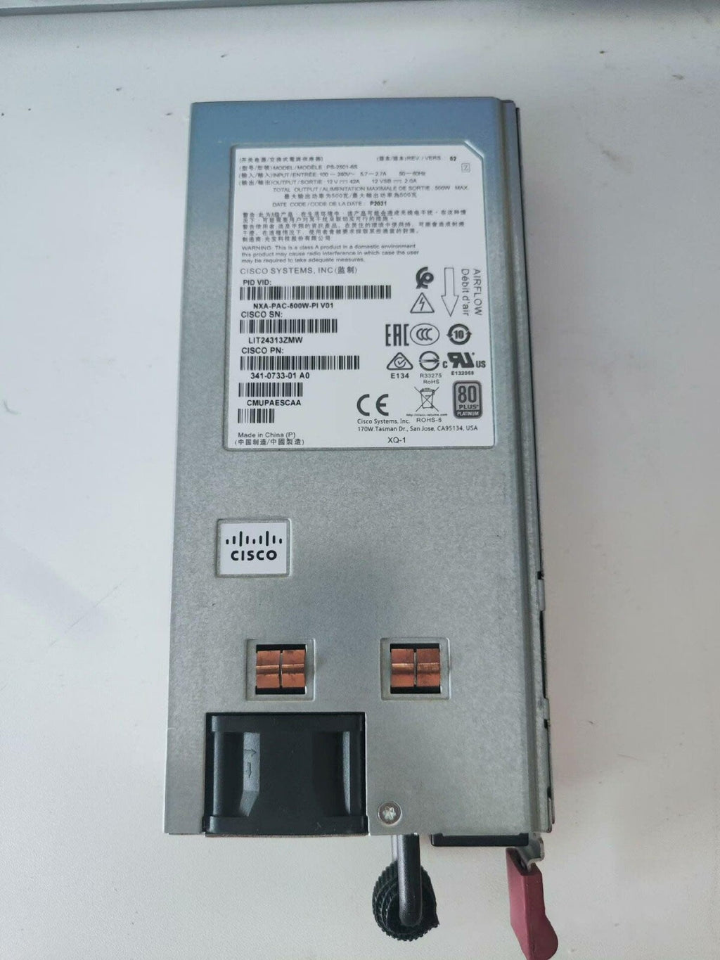 1PCS Cisco NXA-PAC-500W-PI 341-0733 Fuente de alimentación de CA de 500W para Nexus 9300-EX Probado