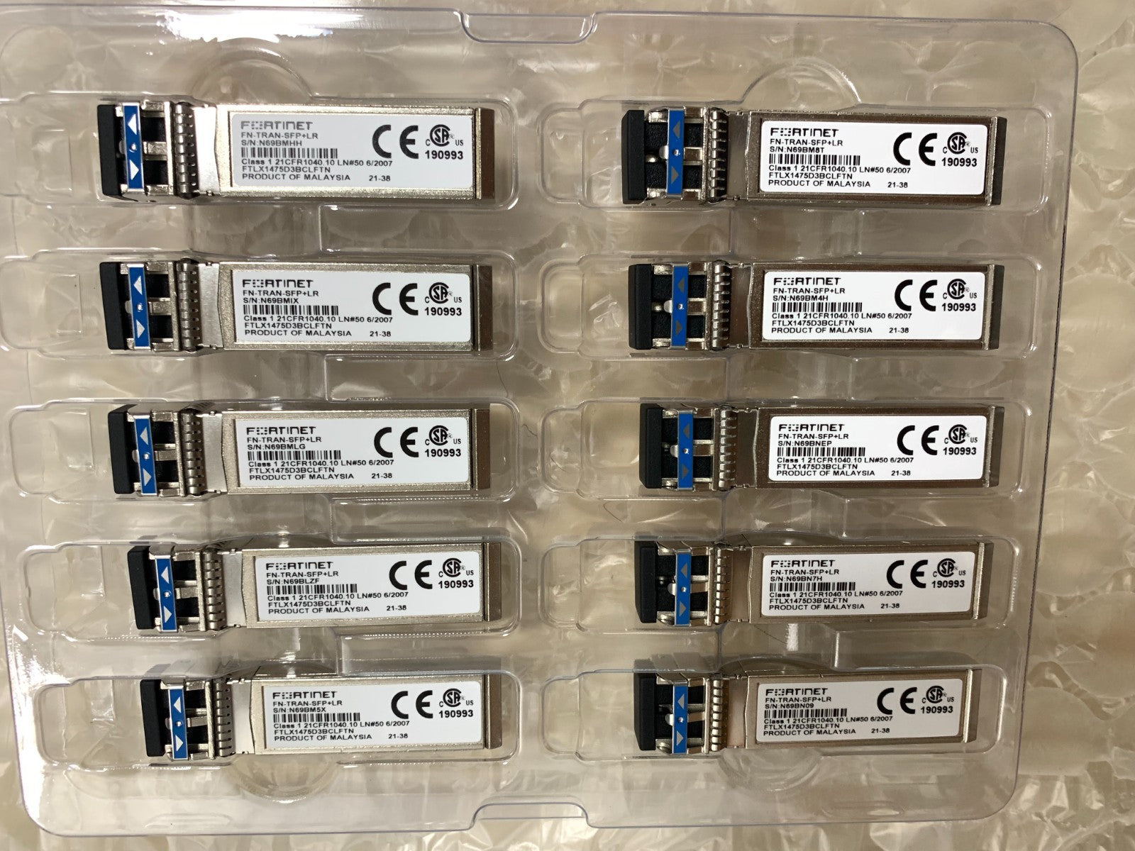 10 UNIDADES Fortinet FN-TRAN-SFP+LR 10Gb 1310nm 10km Óptico de canal de fibra