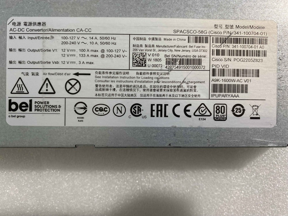 Cisco A9K-1600W-AC ASR 9900 Series Fuente de alimentación de CA de 1600 W para ASR-9001 probada