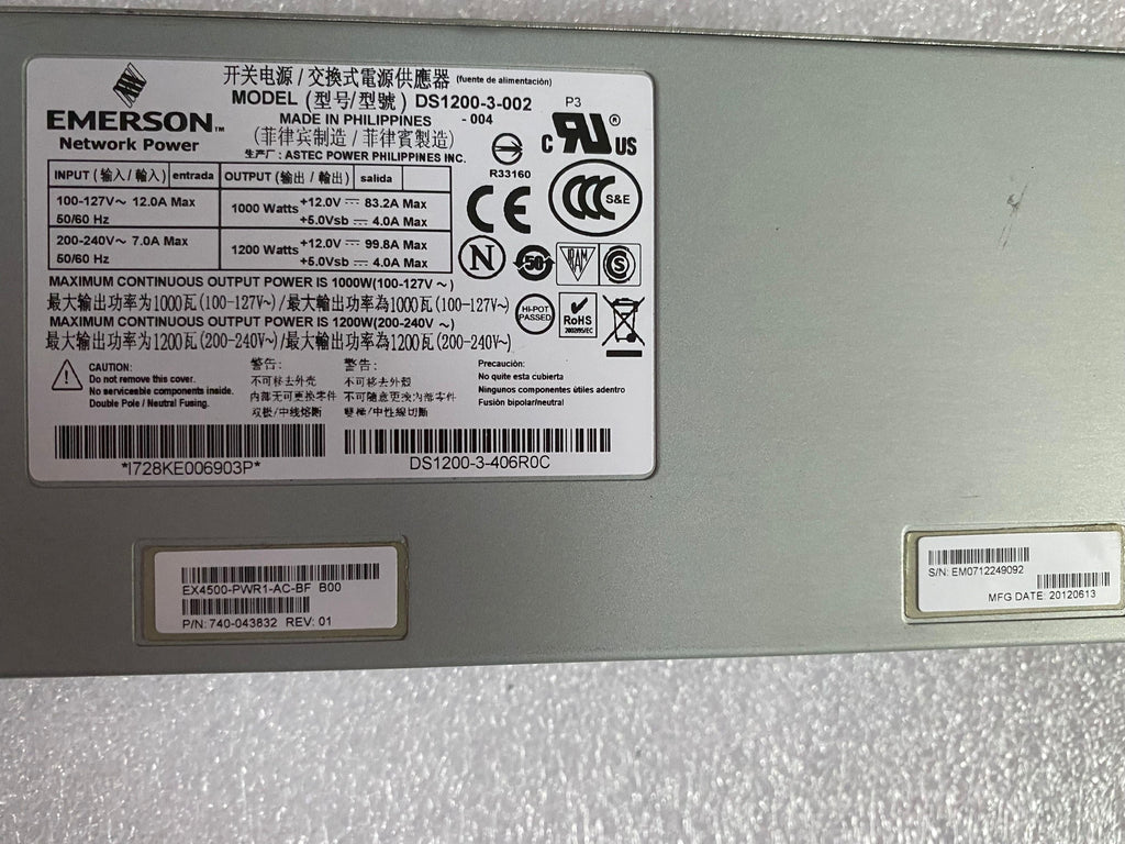 Juniper EX4500-PWR1-AC-BF 1200W Fuente de Alimentación CA de adelante hacia atrás para EX4500