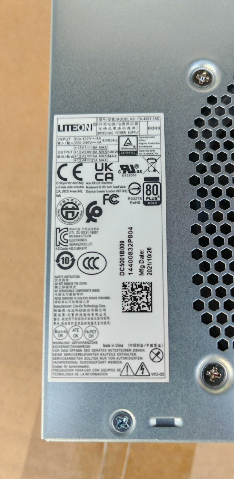 Acer PA-4501-1AC PA-4501-1 N50-610 Computer-Netzteil 500W DC5001B009