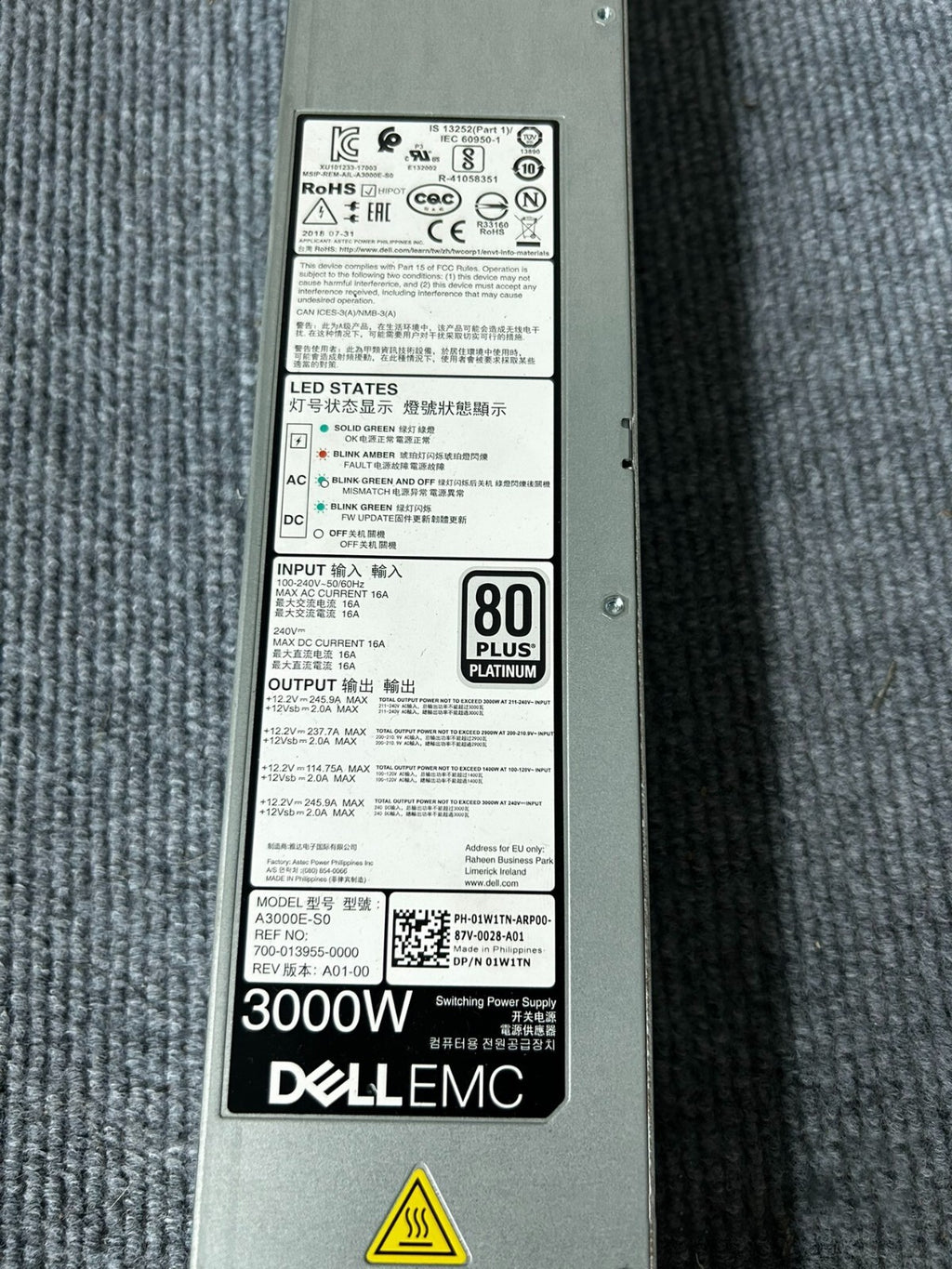 Dell A3000E-S0 FUENTE DE ALIMENTACIÓN 01W1TN 700-013955-0000 Fuente de alimentación probada