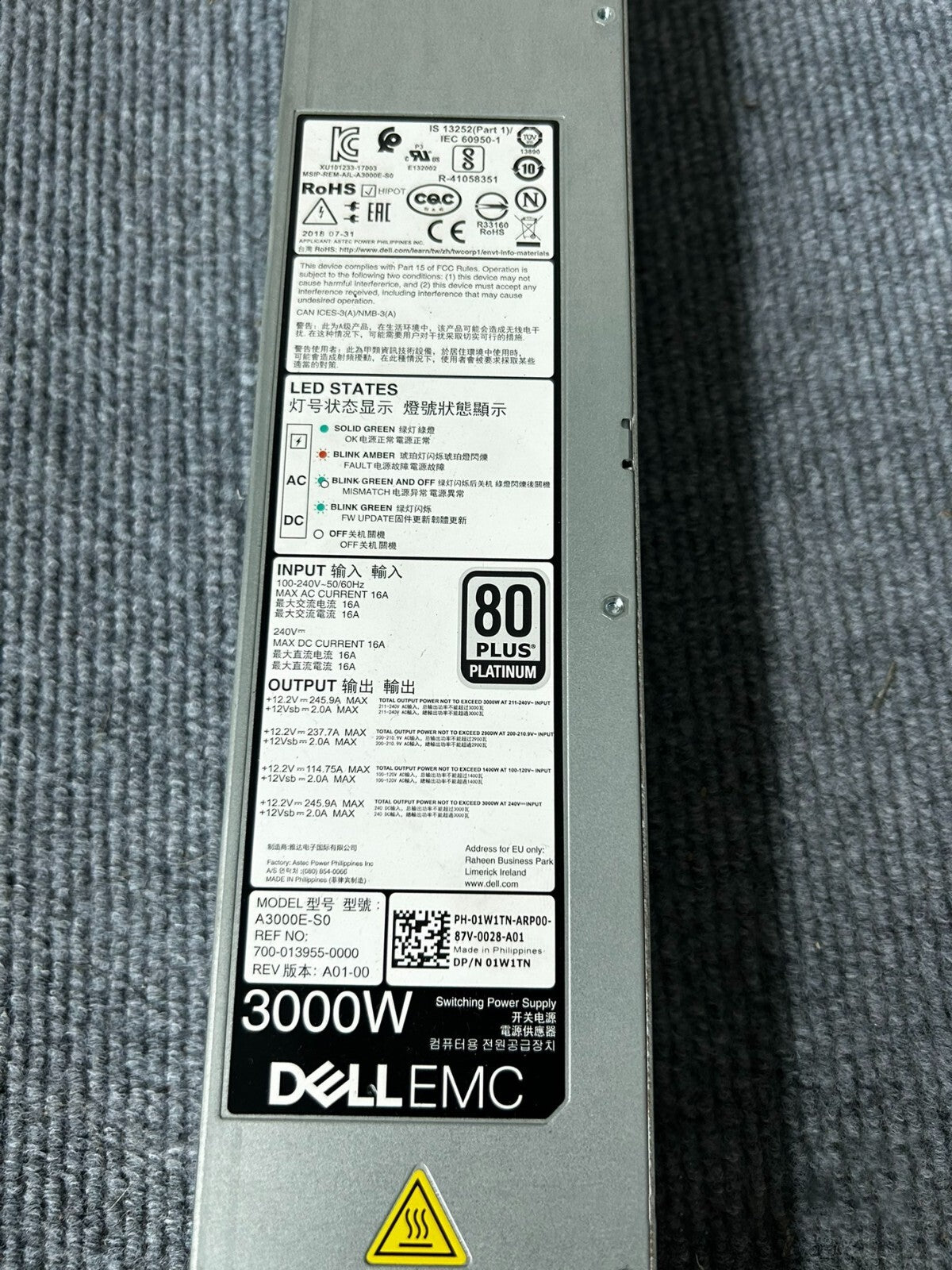Dell A3000E-S0 FUENTE DE ALIMENTACIÓN 01W1TN 700-013955-0000 Fuente de alimentación probada