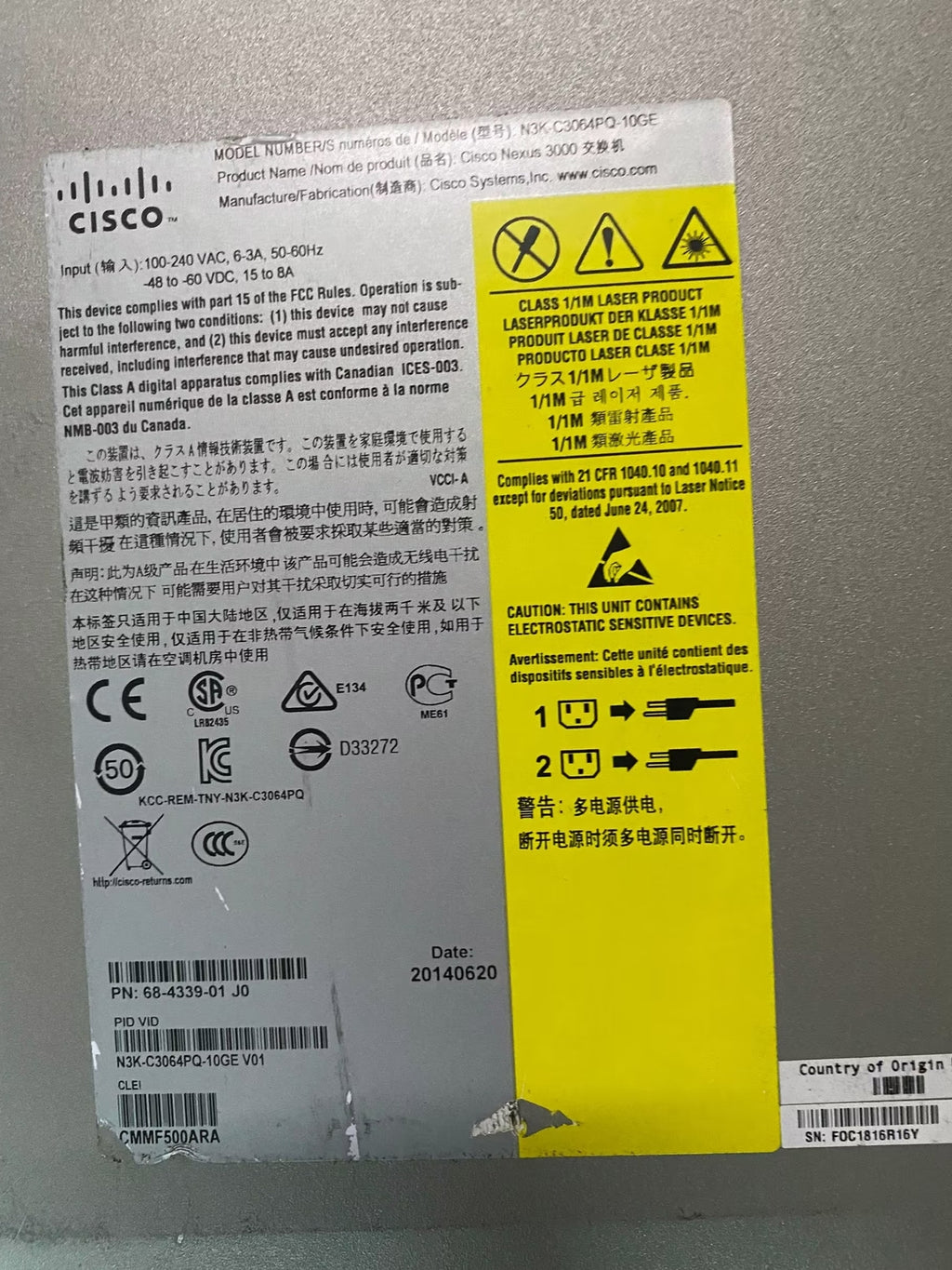 Cisco Nexus N3K-C3064PQ-10GE conmutador Ethernet gestionado de 48 puertos con fuente de alimentación