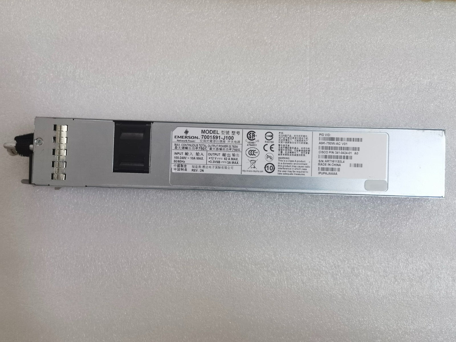 Cisco A9K-750W-AC 341-0424-01 ASR 9000 Fuente de alimentación de CA de 750W ASR-9001 Probada