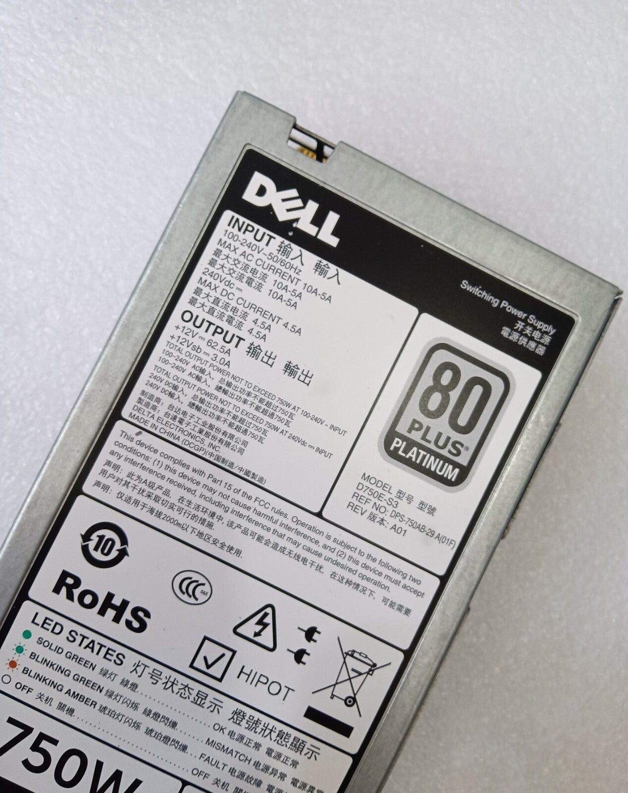 Dell R730 R730xd R630 Fuente de alimentación de CA de 750W D750E-S3 220V 0CWKMX