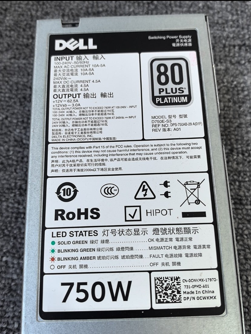 Dell R730 R730xd R630 Fuente de alimentación de CA de 750W D750E-S3 220V 0CWKMX