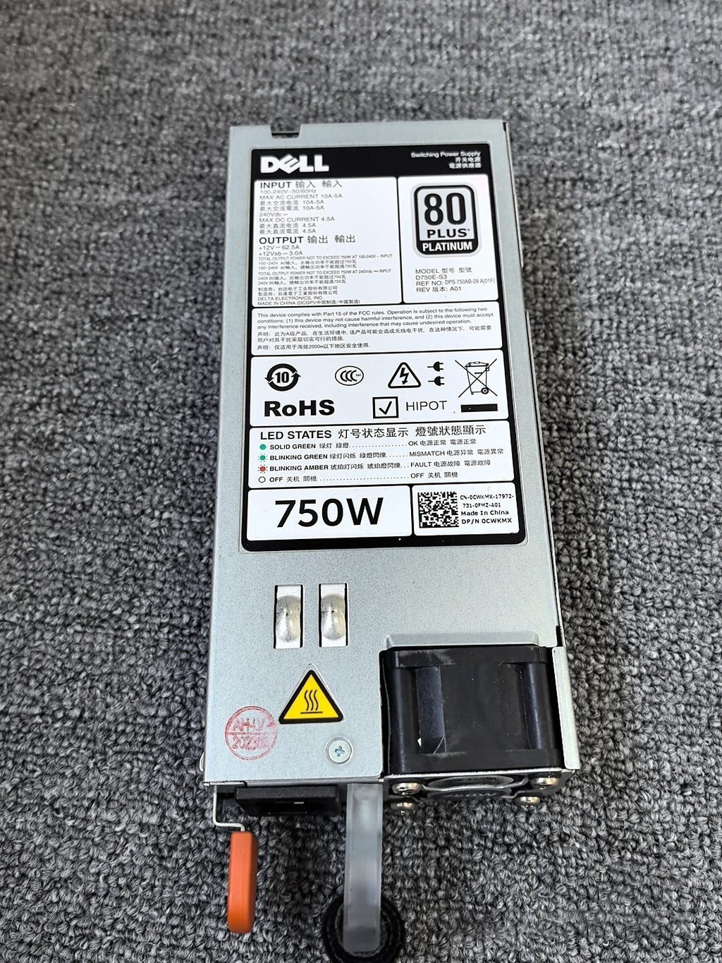 Dell R730 R730xd R630 Fuente de alimentación de CA de 750W D750E-S3 220V 0CWKMX