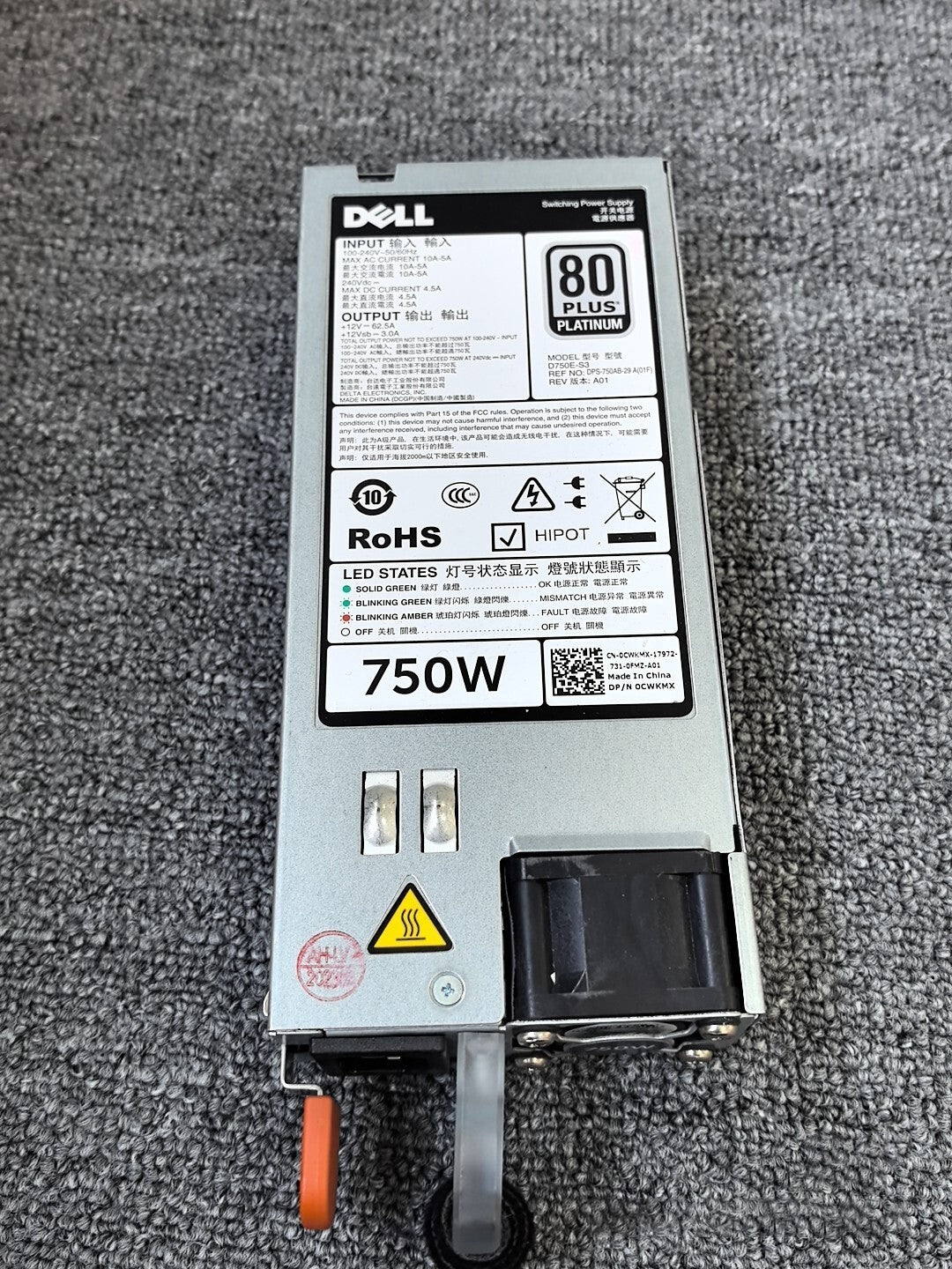 Dell R730 R730xd R630 Fuente de alimentación de CA de 750W D750E-S3 220V 0CWKMX