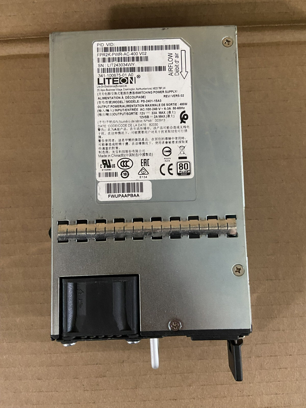 Cisco FPR2K-PWR-AC-400 Fuente de alimentación de CA 341-100675 para la serie Firepower 2100 buena