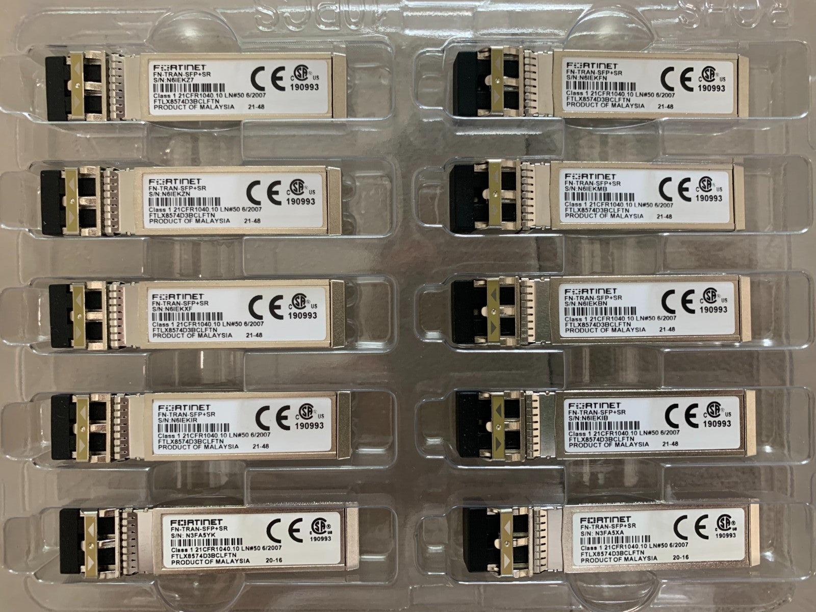 2pcs Fortinet FN-TRAN-SFP+SR 10GE SFP-10G-SR short range 850nm 300m/400m Module