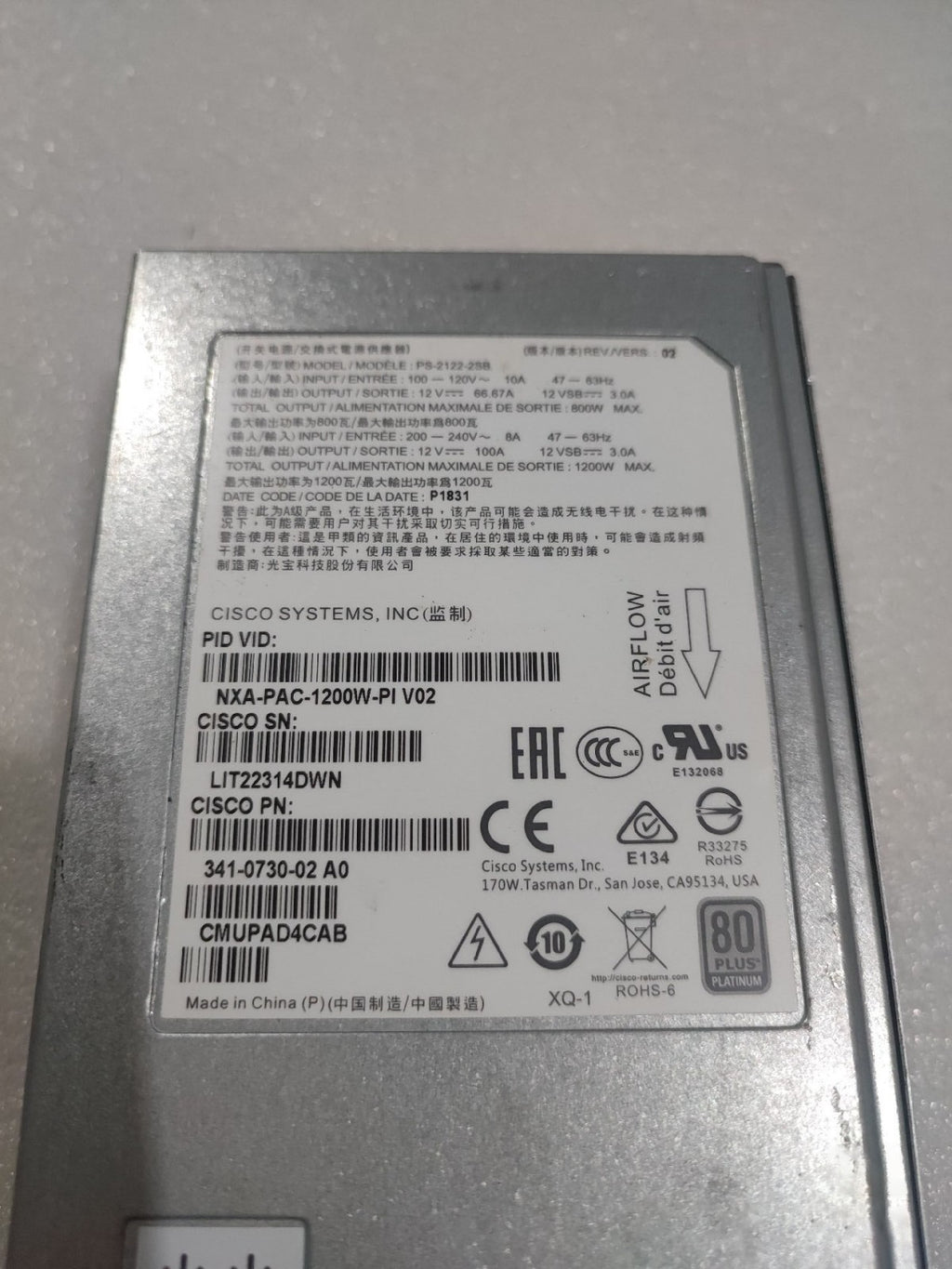 1PC Fuente de alimentación Cisco NXA-PAC-1200W-PI 341-0730-02 para N9K-C9364C