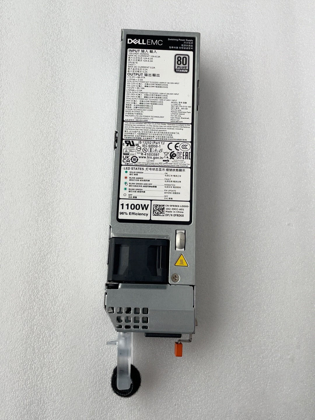 Fuente de alimentación Dell L1100E-S2 PS-2112-16D 0FR0KX de 1100W para R6525, R650, R7525, R750