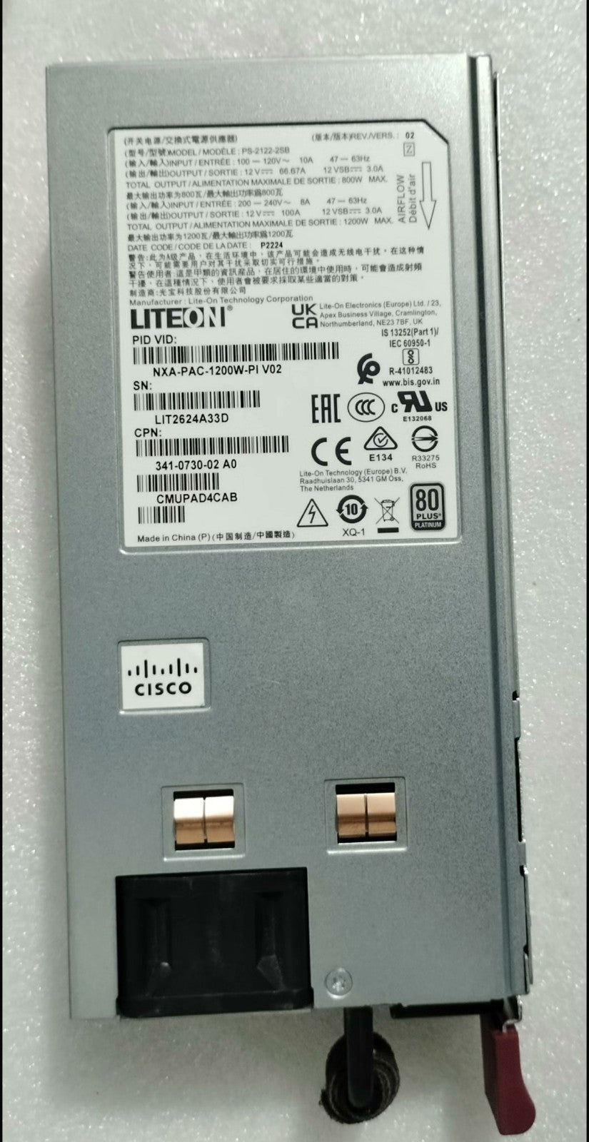 1PC Cisco NXA-PAC-1200W-PI Power Supply 341-0730-02 for N9K-C9364C