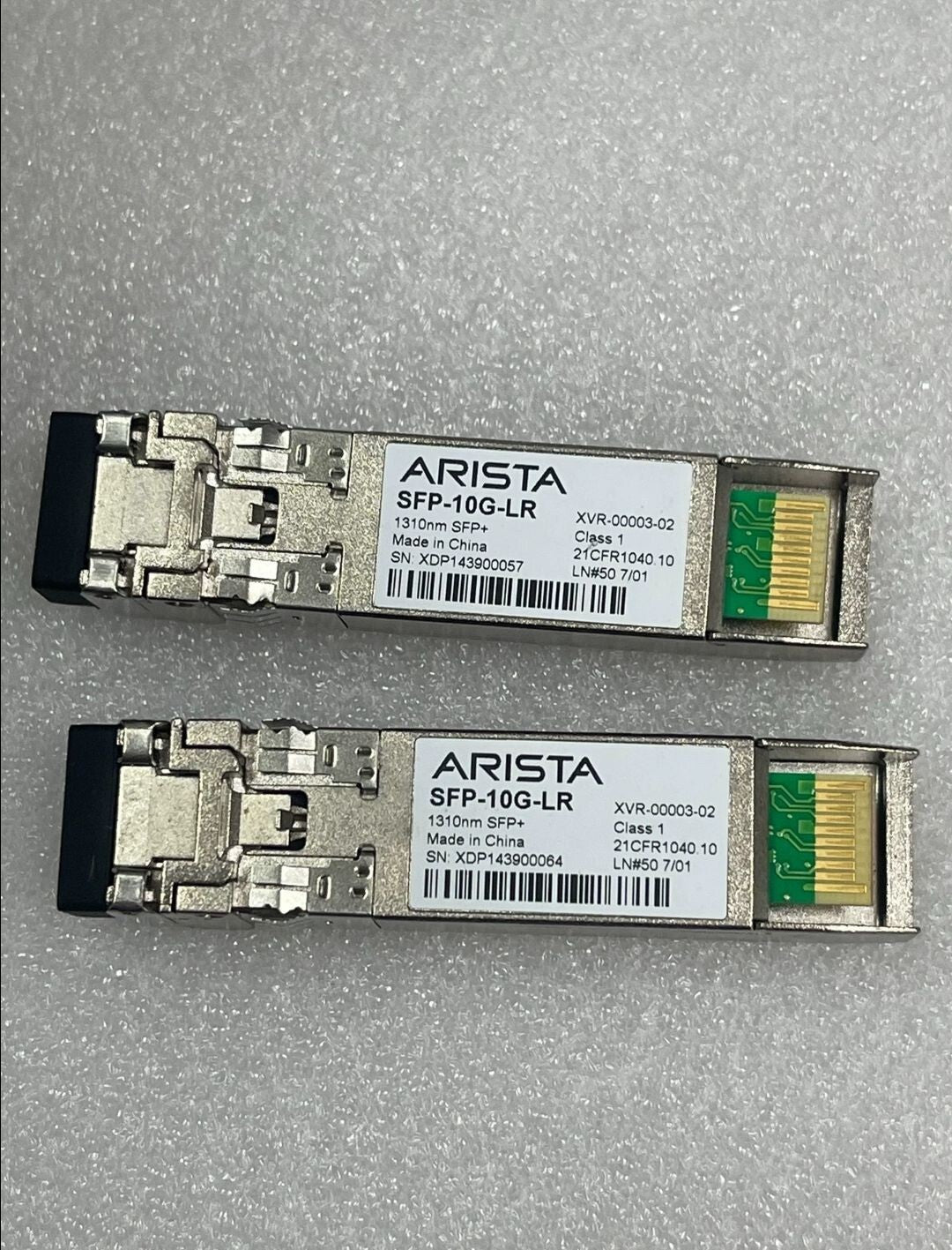 Lot of 2 Arista SFP-10G-LR 10GBASE-LR 1310nm SFP+ Fiber Transceiver XVR-00003-02