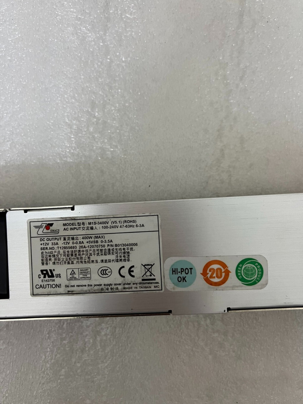1 ud. Fuente de alimentación redundante para servidor Zippy M1S-3400V 400W usada, probada