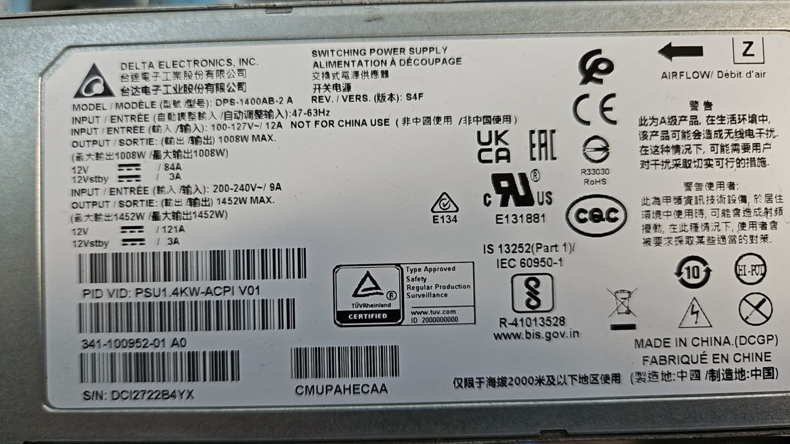 Módulo de fuente de alimentación Cisco DELTA PSU1.4KW-ACPI 1400W
