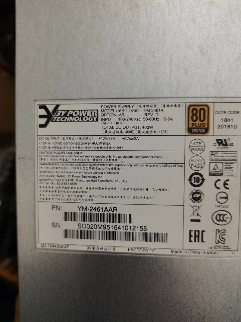 1pcs 3Y YM-2461A 460W hard drive cabinet power supply YM-2461AAR Good work