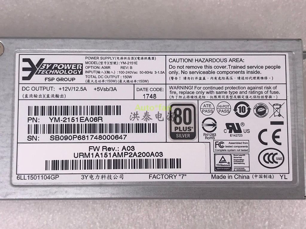 1PCS Nueva fuente de alimentación para servidor YM-2151E PN: YM-2151EA06R 150W Probada