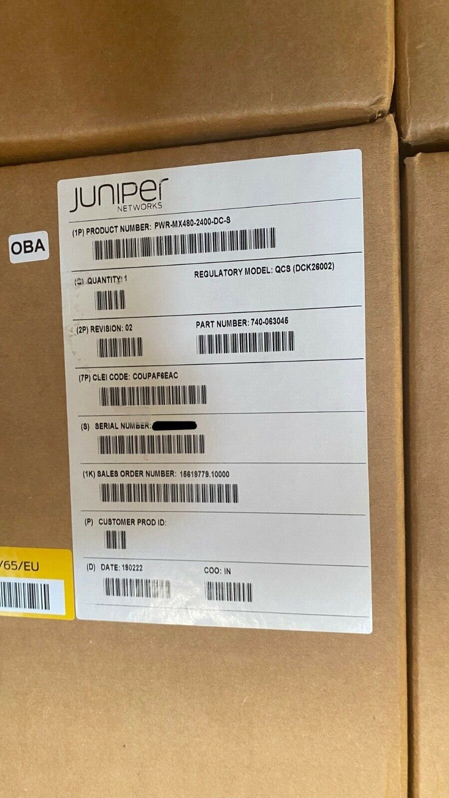 Fuente de alimentación de CC Juniper PWR-MX480-2400-DC-S 2400 W nueva