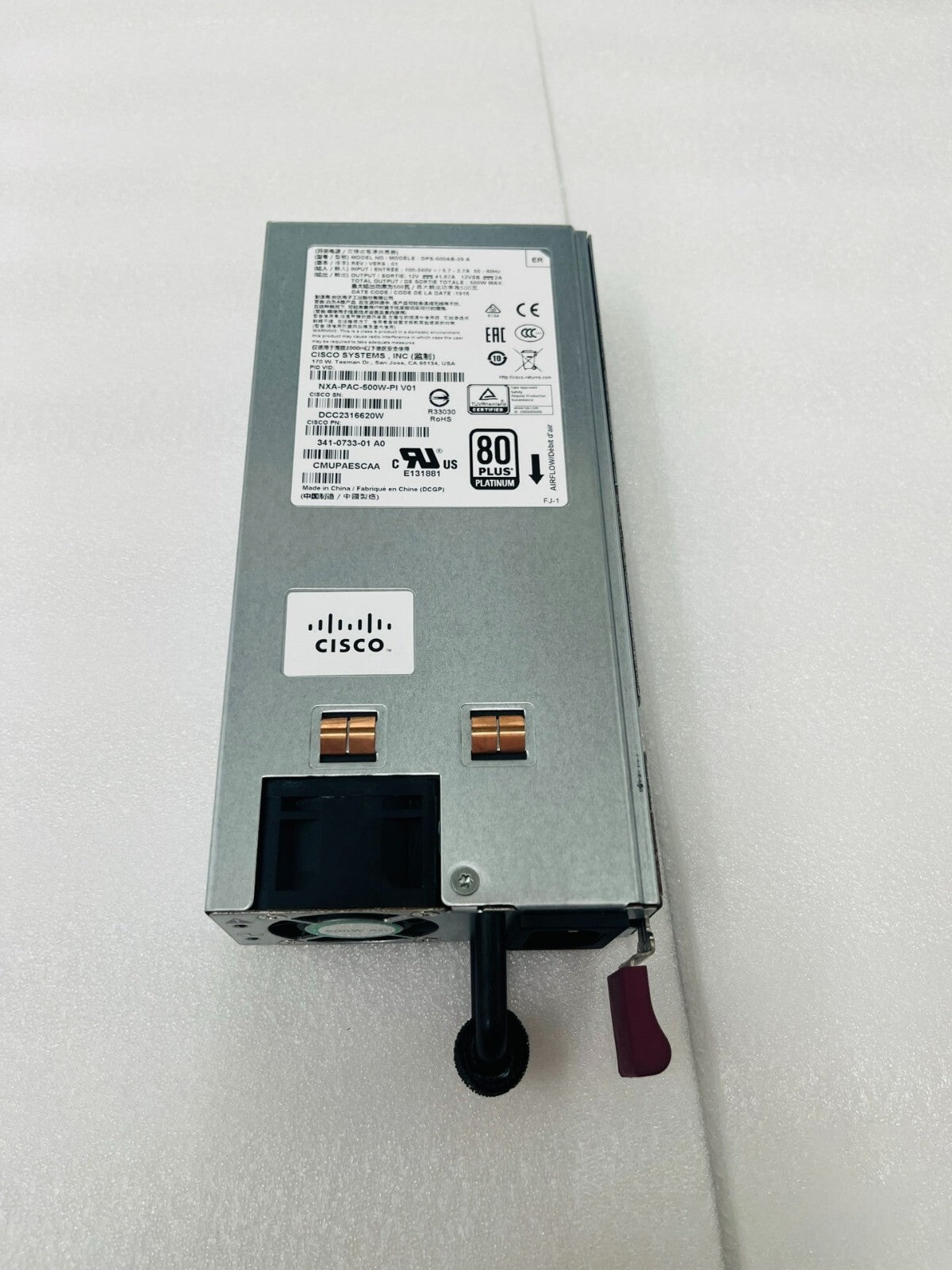 Cisco NXA-PAC-500W-PI 341-0733 Fuente de alimentación de CA de 500 W para Nexus 9300-EX Buen trabajo