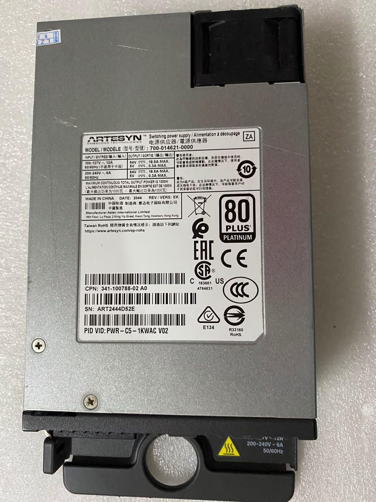 Cisco PWR-C5-1KWAC Fuente de alimentación de 1000 W para switch 9200 probada