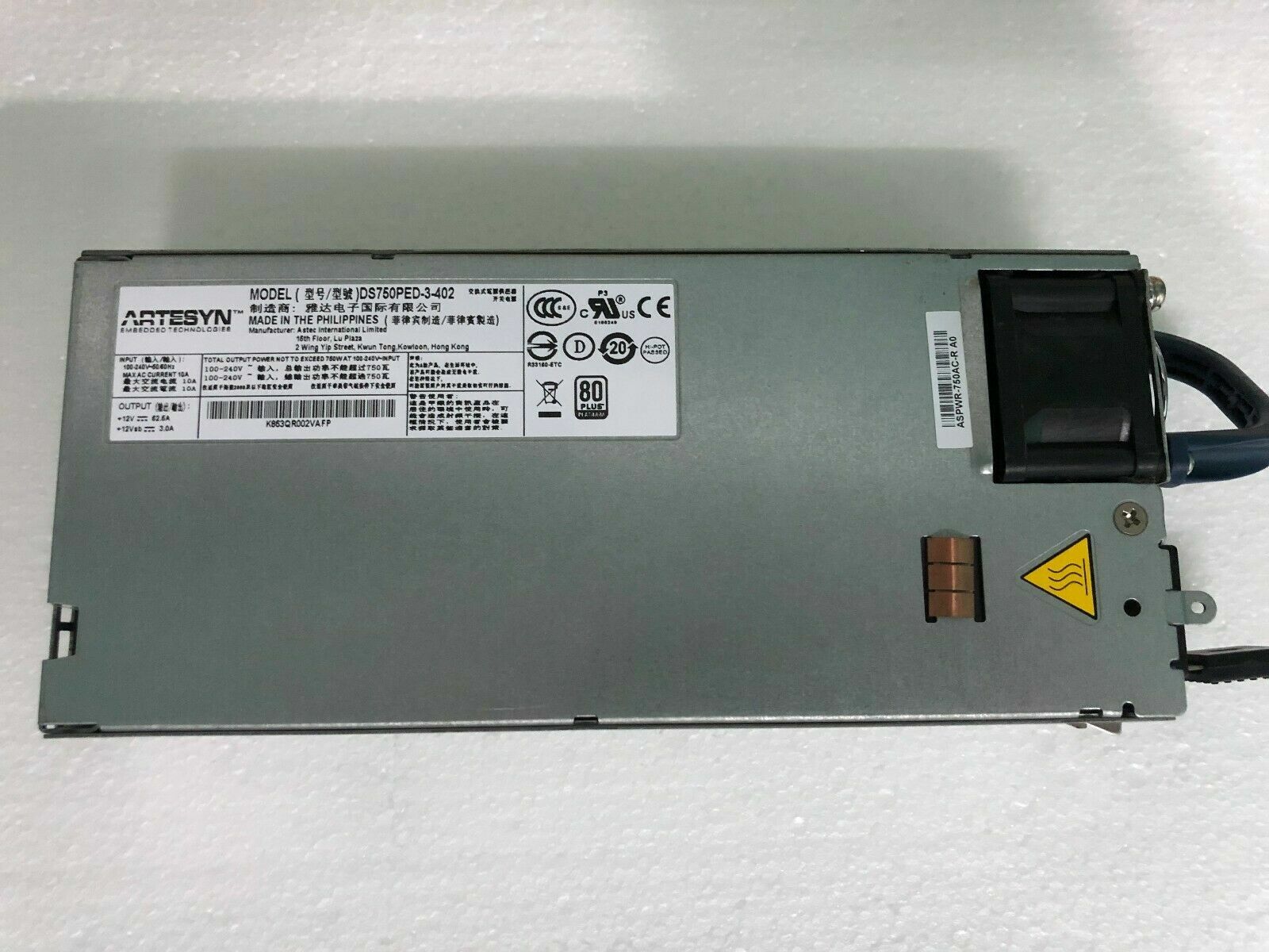Arista PWR-750AC-R Fuente de alimentación de CA de 750 W para Arista 7050SX-128 con flujo de aire de atrás hacia adelante