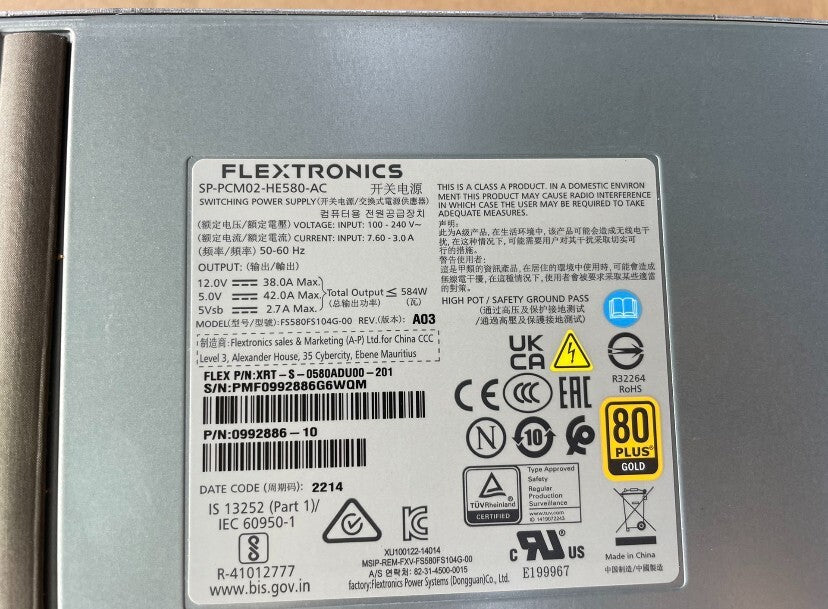 Fuente de alimentación Lenovo SP-PCM02-HE580-AC DS6200 DS2200 de 584 W 01DC150 01DC149 probada