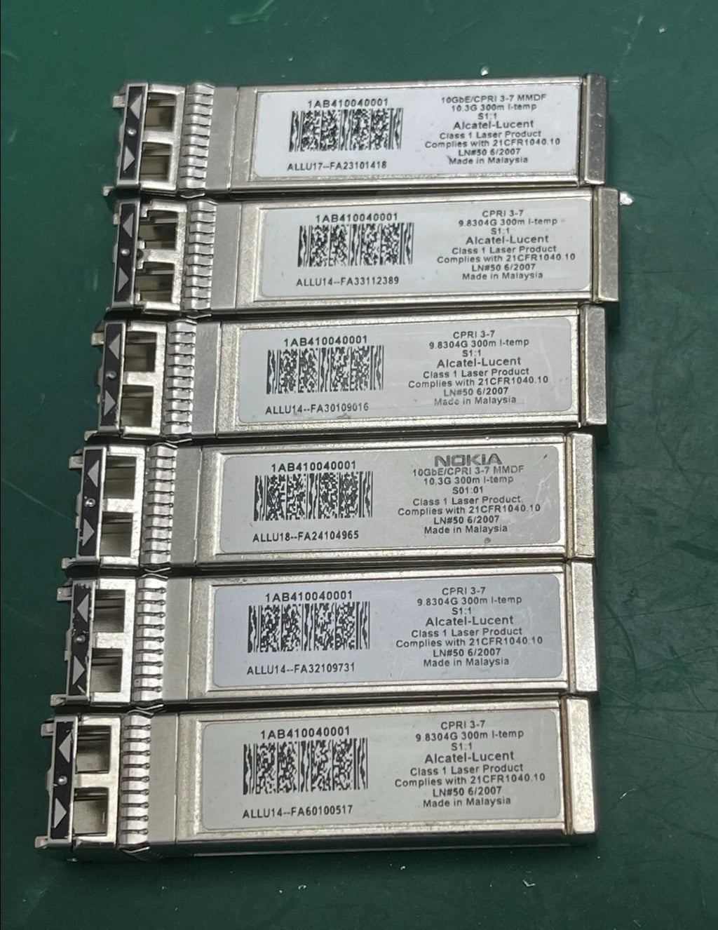 5pcs Alcatel-Lucent 1AB410040001 9.8304G Nokia 300M 850nm MMF 10GBase-SR SFP+