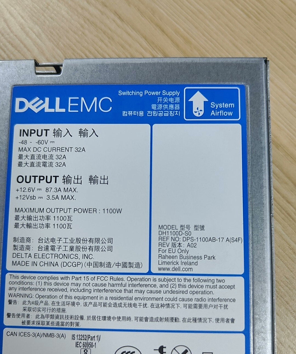 Fuente de alimentación conmutada Dell DH1100D-S0 DPS-1100AB-17 A 1100W 0KY8F5 PARA R7525