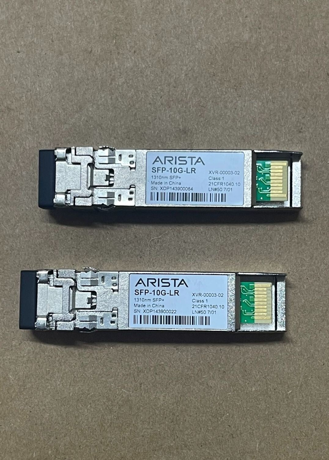 Lot of 2 Arista SFP-10G-LR 10GBASE-LR 1310nm SFP+ Fiber Transceiver XVR-00003-02