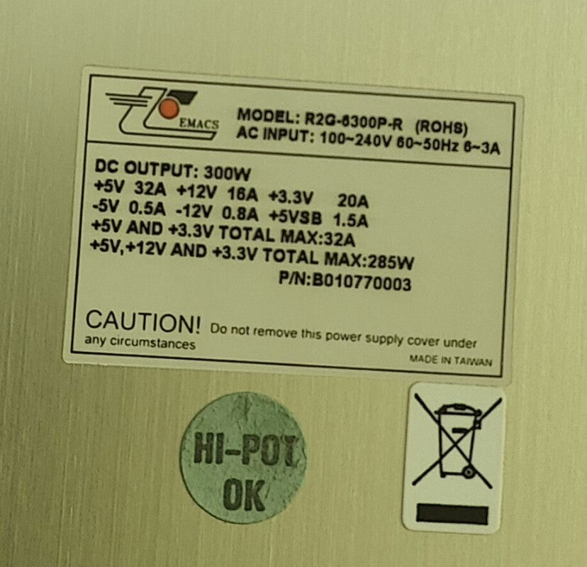 1 unidad EMACS R2G-6300P-R Fuente de alimentación Hot Plug 300W Usada y Probada