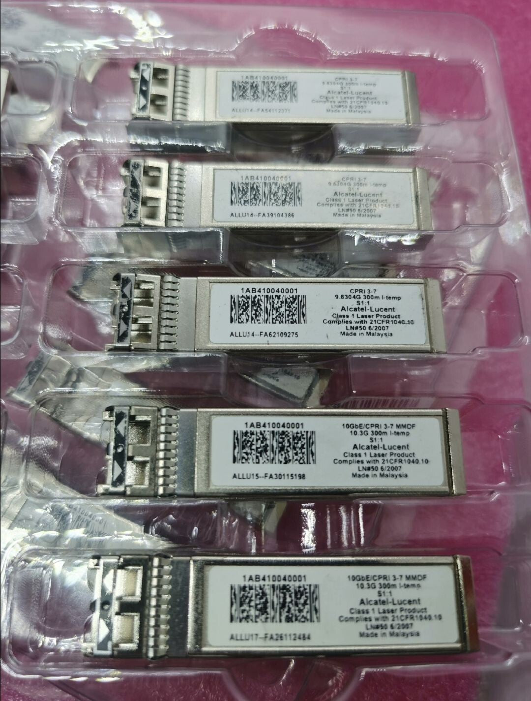 5pcs Alcatel-Lucent 1AB410040001 9.8304G Nokia 300M 850nm MMF 10GBase-SR SFP+