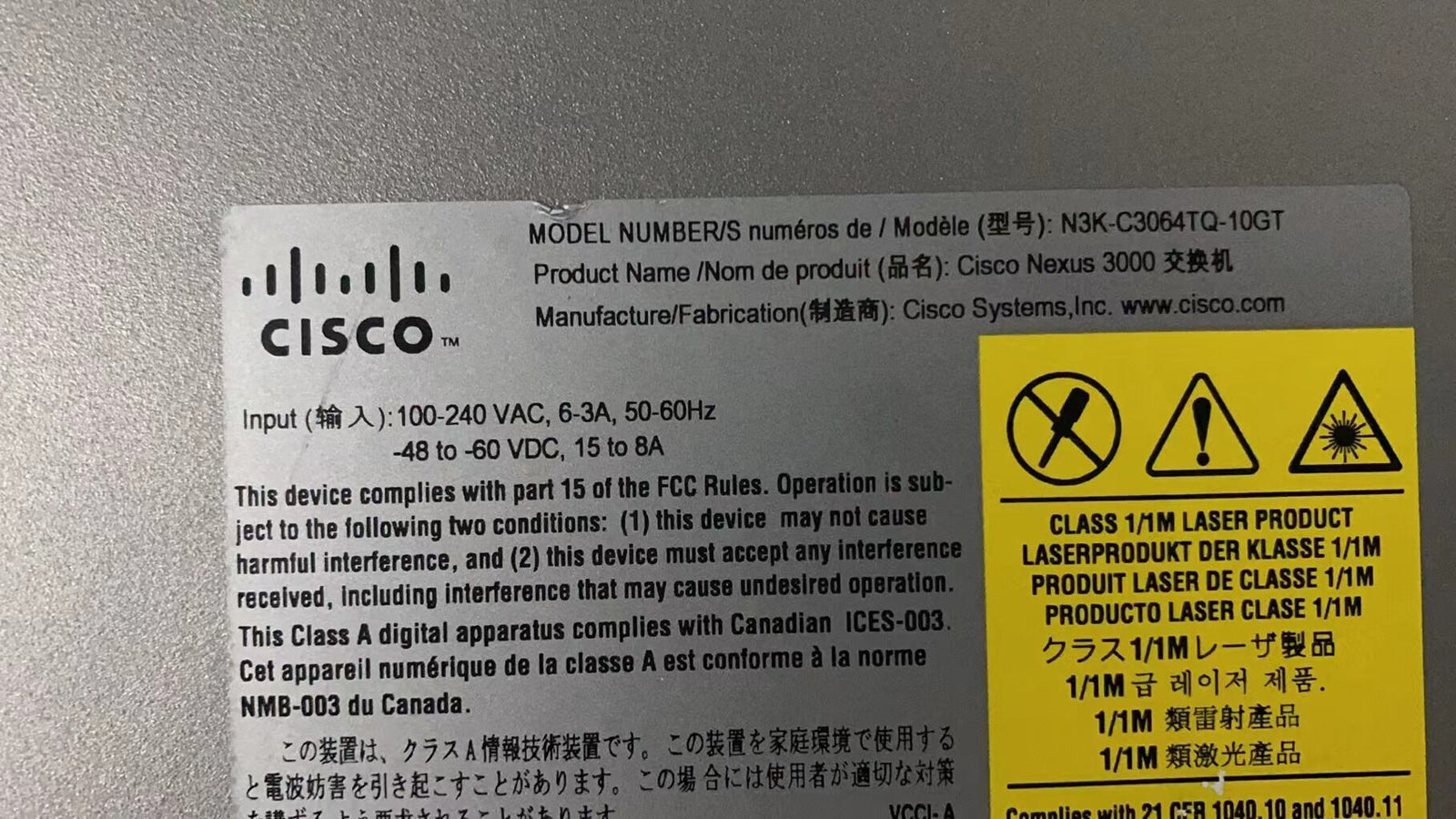 Cisco Nexus N3K-C3064TQ-10GT Switch de 48 puertos con doble fuente de alimentación