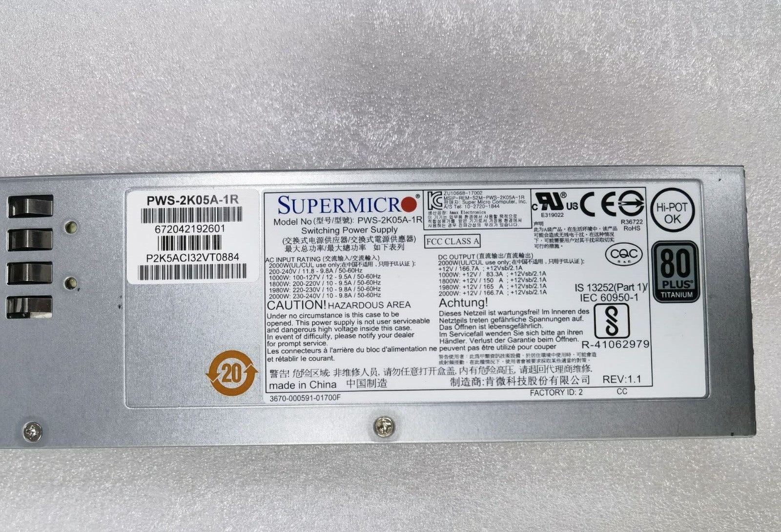 Supermicro 2000W Netzteil PSU PWS-2K05A-1R 80 Plus Titanium