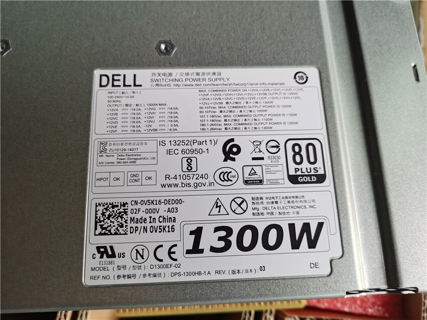 Dell Precision D1300EF-00 1300W 80 Plus Gold Fuente de alimentación conmutada V5K16