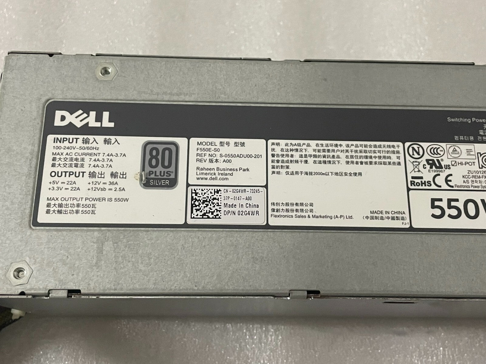 Para fuente de alimentación de servidor Dell T420 550W DH550E-S1 F550E-S0 DPS-550PB A 96R8Y 2G4WR