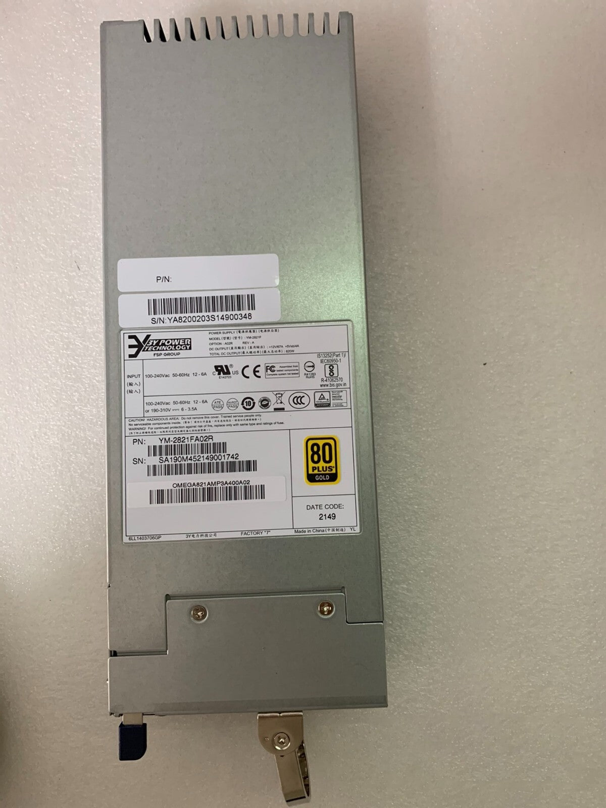 1pcs 3Y YM-2821F 820W Server Redundant Power Module YM-2821FA02R