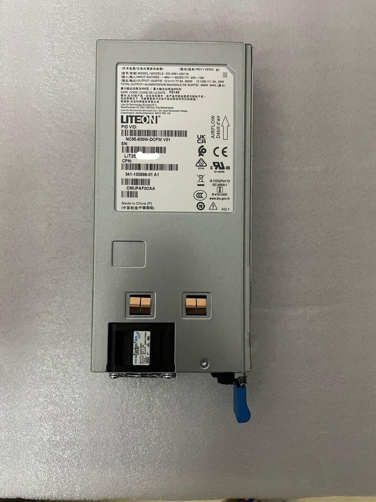 Cisco NC55-930W-DCFW Fuente de alimentación CC 341-100886-01 para la serie NCS 5500