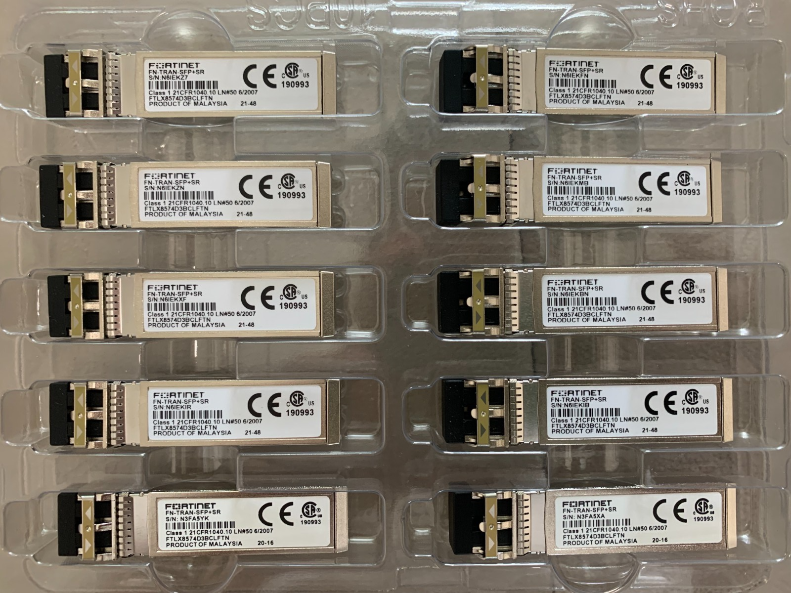 10PCS Fortinet FN-TRAN-SFP+SR 10GE SFP-10G-SR short range 850nm 300m/400m Module