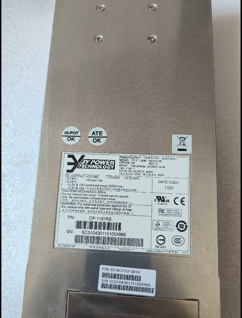 1pcs 3Y YM-5411B 405W Server Redundant Power Module 9274CPSU-0010 Tested FedexP1 - 图片 2