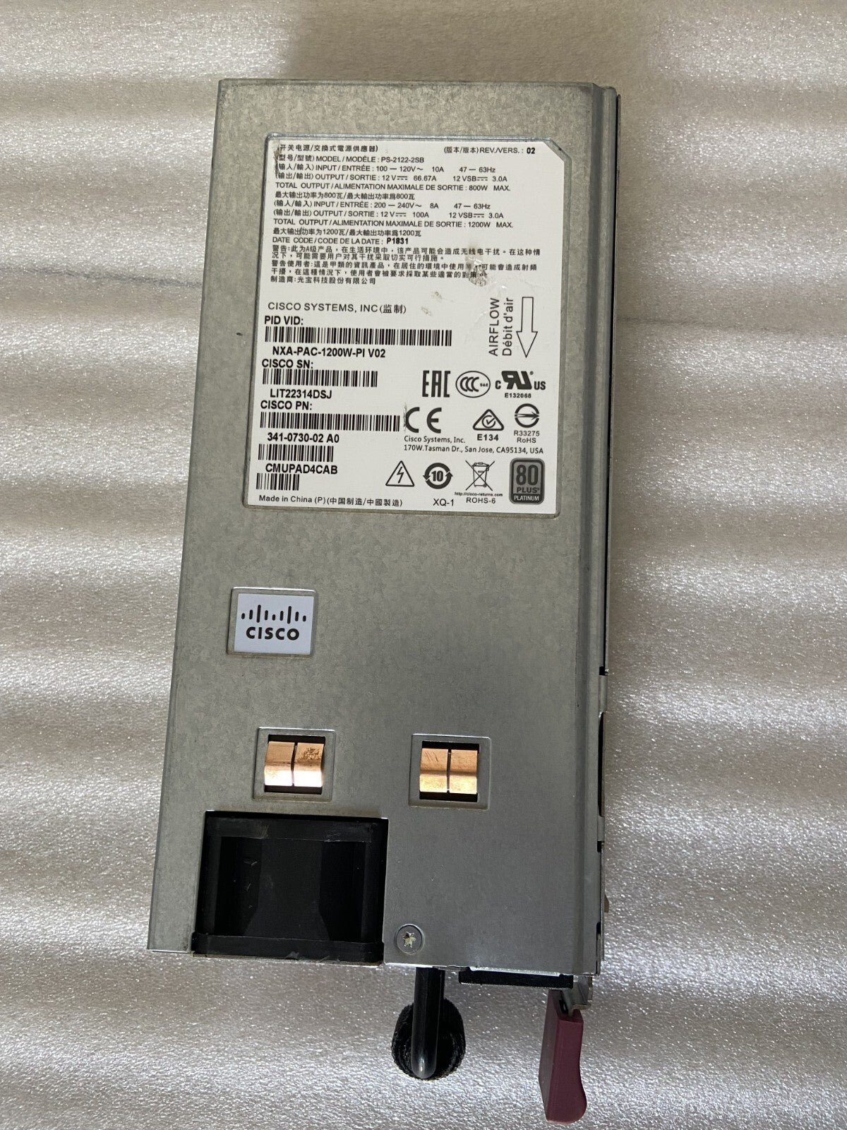 Cisco NXA-PAC-1200W-PI 1200W AC Power Supply 341-0730-02 for 3000 serial - Image 2