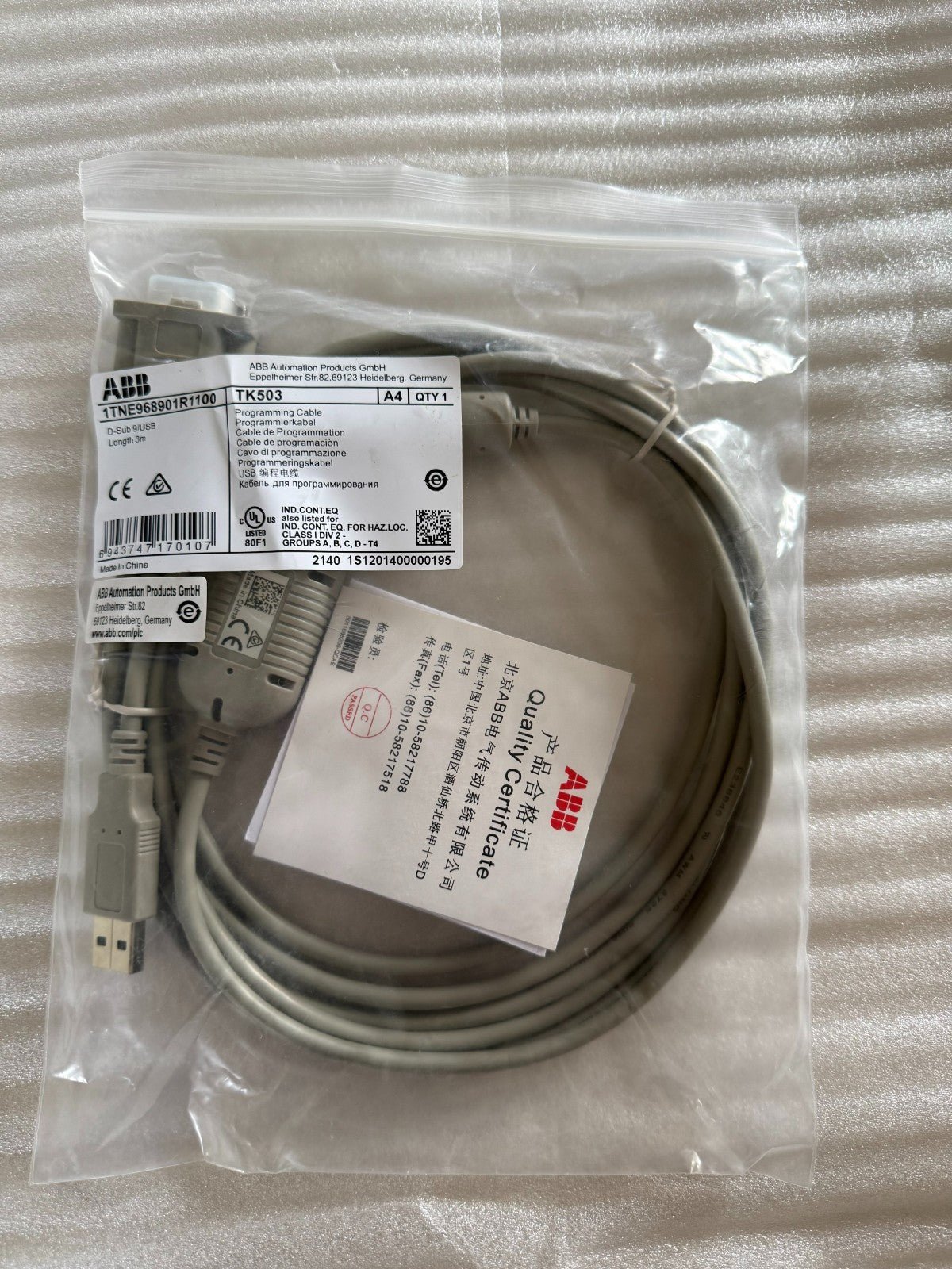 3M ABB TK503 1TNE968901R1100 PROGRAMMABLE CABLE TK503