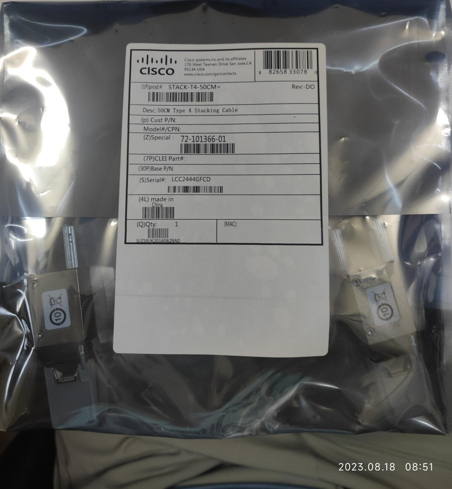 New Cisco STACK-T4-50CM Stacking Cable 50cm FOR Catalyst 9200L Stack Module