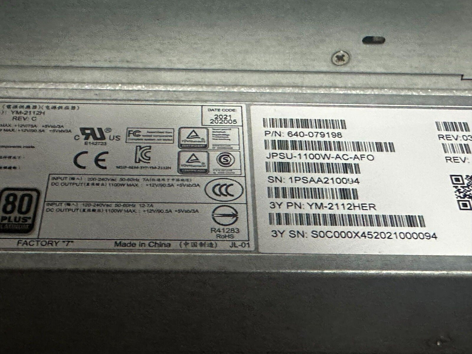 1pcs Juniper JPSU-1100W-AC-AFO Power supply 640-079198 Used - Image 2