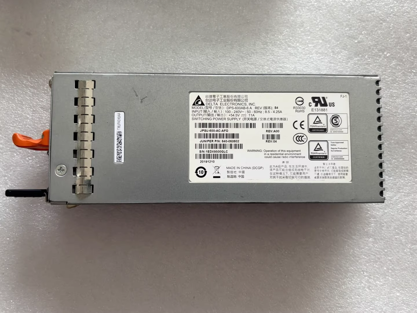 1pc Juniper JPSU-600-AC-AFO EX3400 SRX380 600W AC Power Supply F2B Tested - Image 4