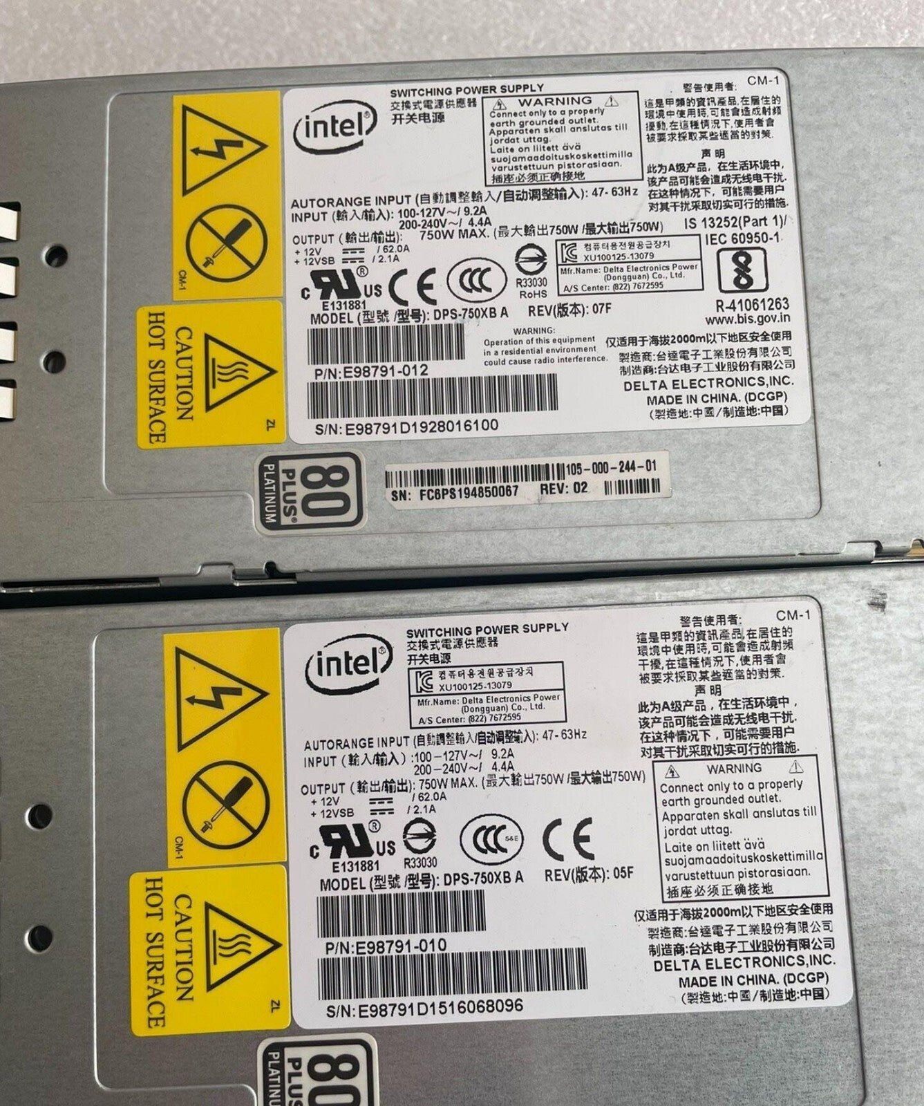 Intel 750W 62A 12V Power Supply P4000 R1000 R2000, DPS-750XB A P/N E98791-010 - Image 3